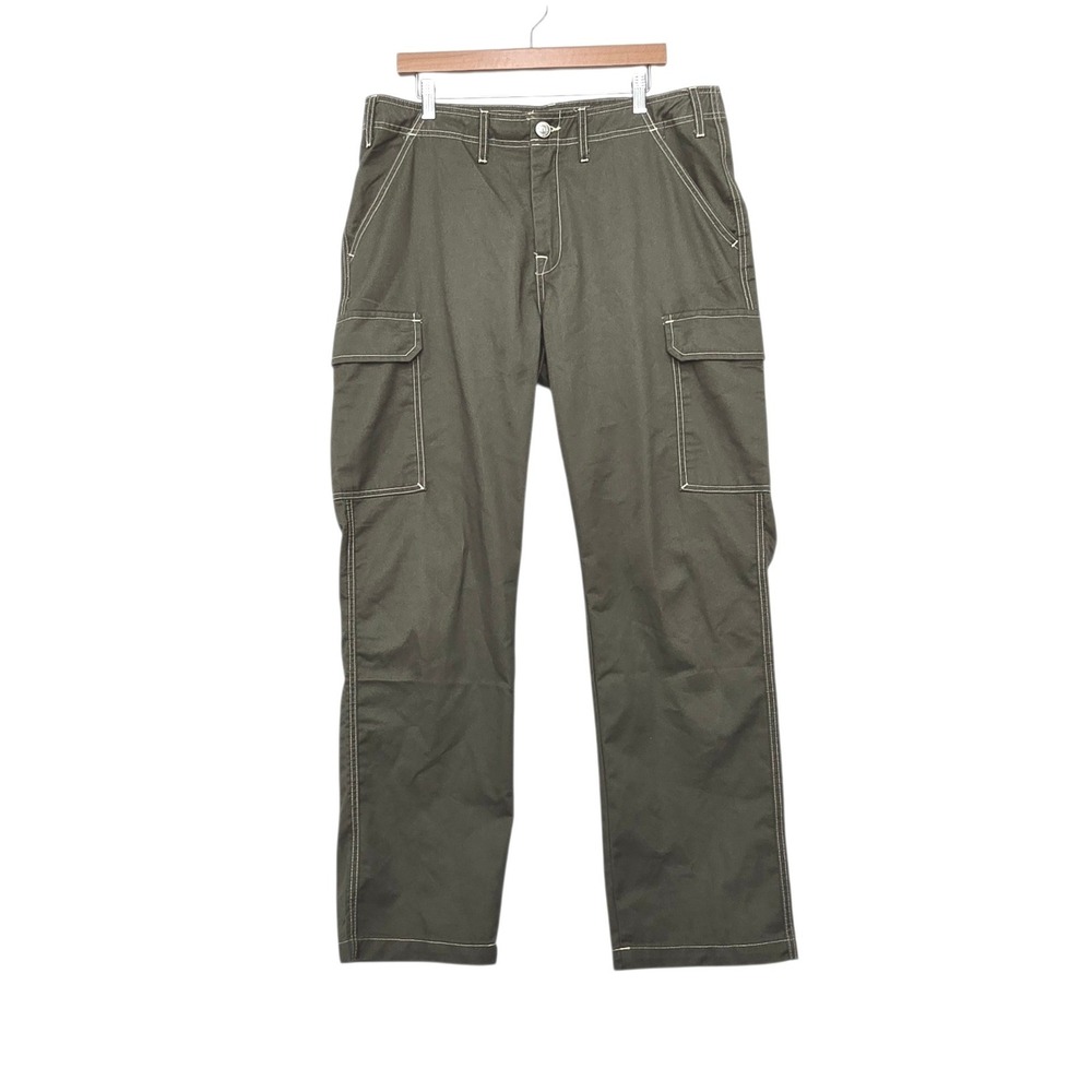 True Religion Mens Olive Green Contrast Stitch Cargo Pants Straight Leg Size 34